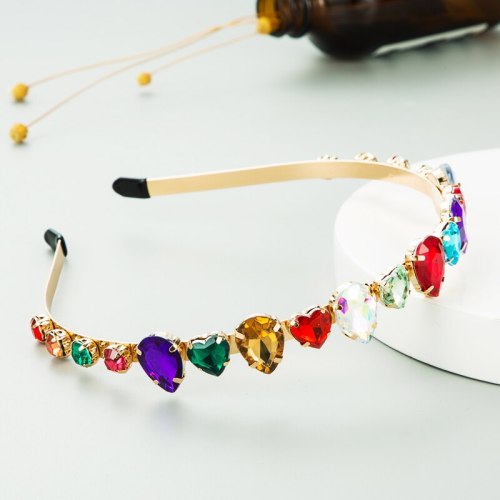 1Simple Water Drop Heart-shaped Rhinestone Metal Lace Headbands FG52031
