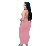 Polyester Material Backless Sleeveless Dresses 35566#