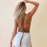 Women's Lace Up Open Back Movable Sexy Top Tops FD885263