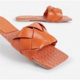 Women Slippers PU Leather Weaving Rubber Sole Beach Outdoor Slides H03344