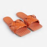 Women Slippers PU Leather Weaving Rubber Sole Beach Outdoor Slides H03344