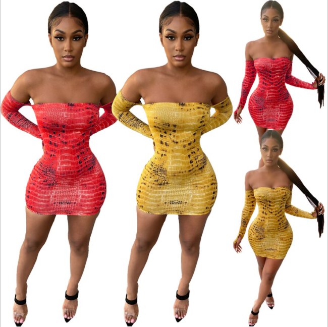 Sexy Nightclub Style Women Strapless Printing Bodycon Mini Dresses KY304455