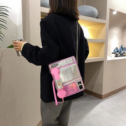 Women Bag Laser Simulation Public Telephone Alphanumeric Shape Handbags 35234354455