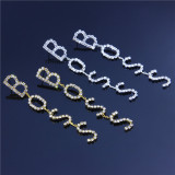 Novelty Design Shiny Rhinestone Letters Dangle Earrings