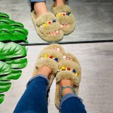 Women's Colorful Diamond Faux Fur Slippers Flat With Slides S-1122