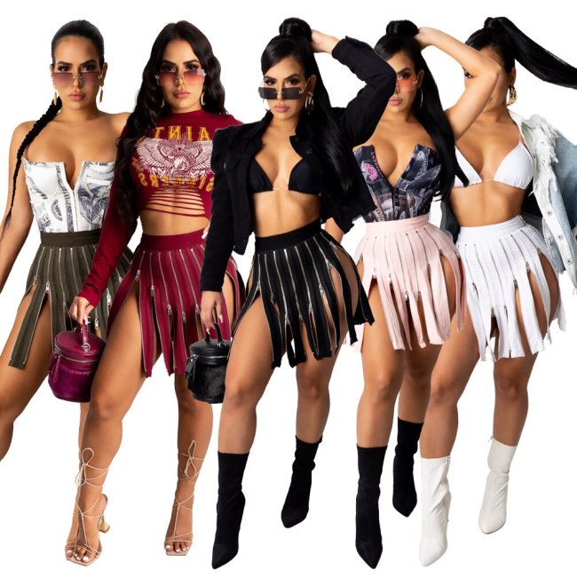 New Zipper Tassel Beach A Line Sexy Women Skirts FF1064