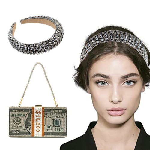 Design Women's Wedding Clutch Bag and Crystal Pearl Headbands B45
