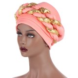 Women Ruffle Cotton Double Sequins  Braid Turban Bonnet Bonnets