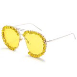 Vintage Metal Oval Rhinestone Sunglasses 208899