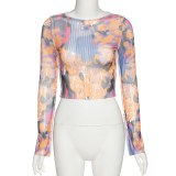 Women Sexy Tie Dye Printed Mesh Hip Hop T-shirts Tops T173792233