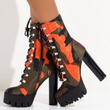 Women Camouflage Print Platform Lace-up Ankle Heels Boots B01627