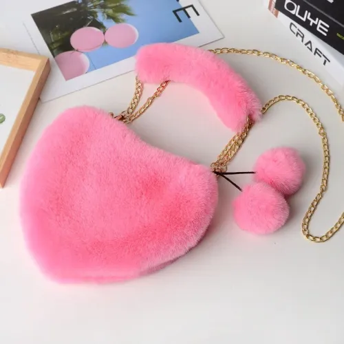 Faux Fur Cute Messenger Bags Clutch Winter Soft Plush Ladies Handbags 03647