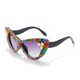 Ladies Retro Cat Eye Diamond Colorful Rhinestone Sunglasses 716071