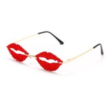 Women Vintage Sexy Mouth Full Rhinstone Small Rimless Sunglasses 0534354
