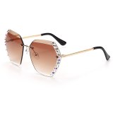 Fashion Rimless Rhinestone Gradient Ocean Sunglasses 774152