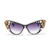 Ladies Retro Cat Eye Diamond Colorful Rhinestone Sunglasses 716071