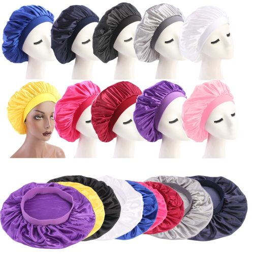 58cm Adjust Solid Satin Bonnet Hair Styling Cap Long Hair Bonnets TJM-30112B