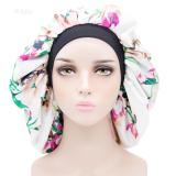 Muslim Fashion Print Stretch Turban Flowers Satin Bonnets 1122