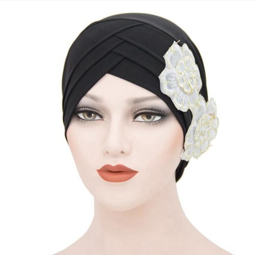 Arab Muslim Beanie Forehead Cross Flower Bonnet Bonnets 0121
