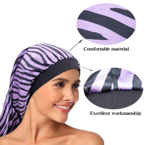 Elastic Wide Edge Long Hair Braid Hat Long Satin Bonnet Bonnets