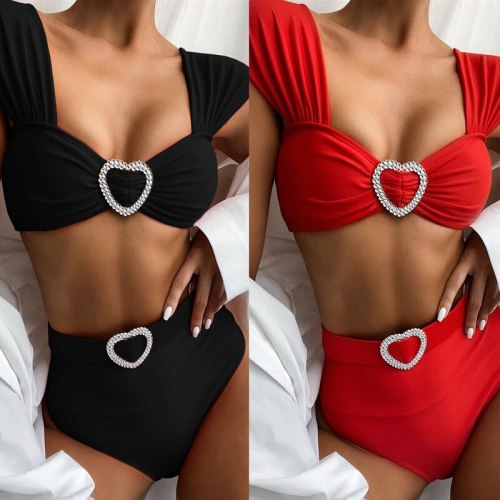 Solid Heart-Shaped High Waist Bikini Women Swimsuit Swimsuits B15364W