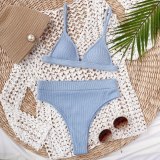 Women Pure Color High Waist Sexy Push Up Swimsuits B17081