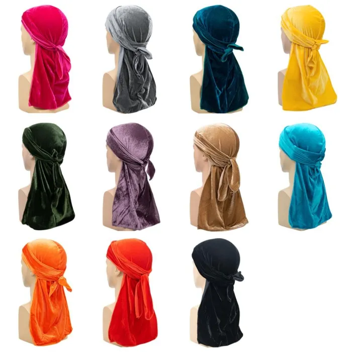 Fashion Hot-Selling Gold Velvet Stretch Long Tail Durag Durags 1526
