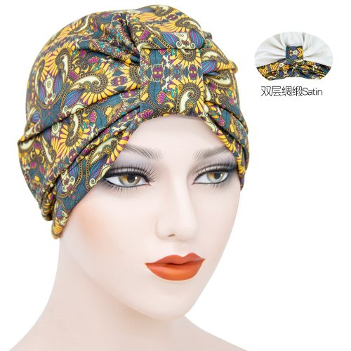 New Pastoral Double-Layer Forehead Cross Printed Bonnet Bonnets