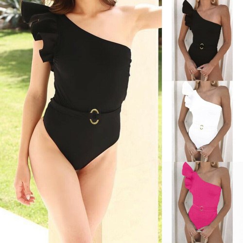 Sexy Ruffles Padded Bra One Shoulder Swimsuit Swimsuits W19219210
