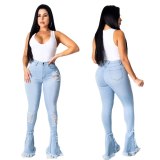 Patchwork Jeans Women High Waist Flare Pant Pants A20617