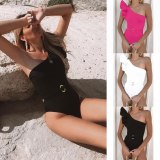 Sexy Ruffles Padded Bra One Shoulder Swimsuit Swimsuits W19219210