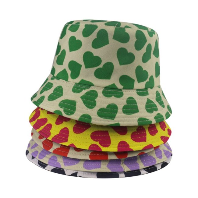 Heart Print Men Women Summer Bob Hip Hop Fisherman Hats