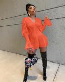 Fashion Solid V-neck Long Sleeve Corset Ruched Sexy Mini Dress Dresses cl608697