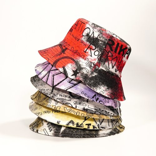 Fashion Retro Letter Print Graffiti Bucket Fisherman Hats 20210617