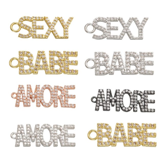 Crystal BABE SEXY Letter Charms For DIY Handmade Necklaces Jewelry