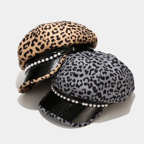 Women Fashion Leopard Ladies Casual Outdoor Streetwear Beret Hats BJM4657