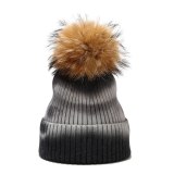 Tie Dyed Raccoon Dog Wool Ball Knitted Women Wind Proof Hats ZZM40415