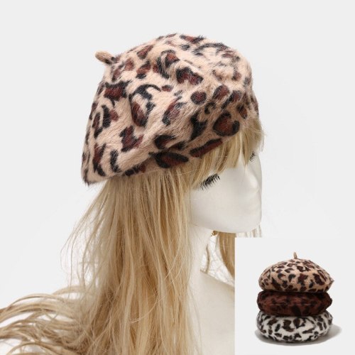 New Fashion Leoparded Knitted Beret Hat Autumn Winter Rabbit Fur Hats BLM7889