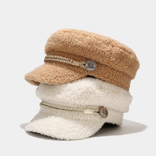 Autumn Winter Women Fashion Lambswool Warm Flat Top Hats JM1425