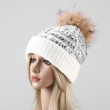Women Warm Down Ski Cap Big Real Fur Pompom Hats ZZM309110