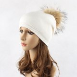 Winter Women Beanies Hat Wool Warm Cap Real Fur Hats ZZM24354