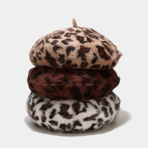 New Fashion Leoparded Knitted Beret Hat Autumn Winter Rabbit Fur Hats BLM7889