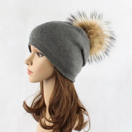 Winter Women Beanies Hat Wool Warm Cap Real Fur Hats ZZM24354