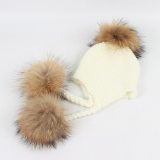Children's Knitted Cute Winter Caps Raccoon Fur Newborn Hat Warm Pompoms ZZM24758