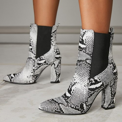 Women PU Leather Sexy Snake Print Ankle Boots Heels 3312-12