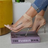 Summer New Stretch Fabric Shoes Woman Heeled Sandals Slides 1668-a12