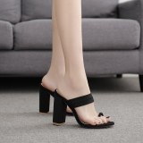Sexy Summer Fashion Ladies Square Heels PVC Transparent Slides 516-19210