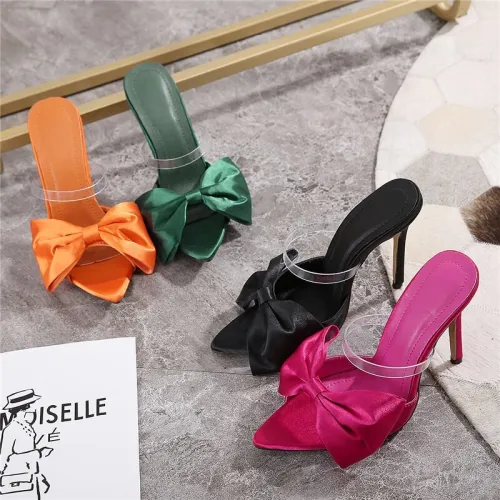 Silk Butterfly Knot Women PVC Slippers High Heels Slippers Slides 128-8192