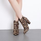 Snake Print Design Women's Boots Pointed Toe Square Heels 99910-34