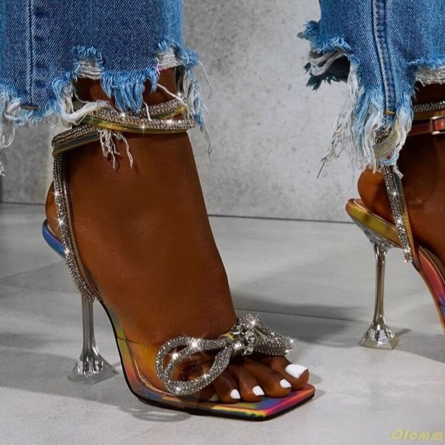 Hot Sale Summer Rhinestones Sandals Slides High Heels 636-3142